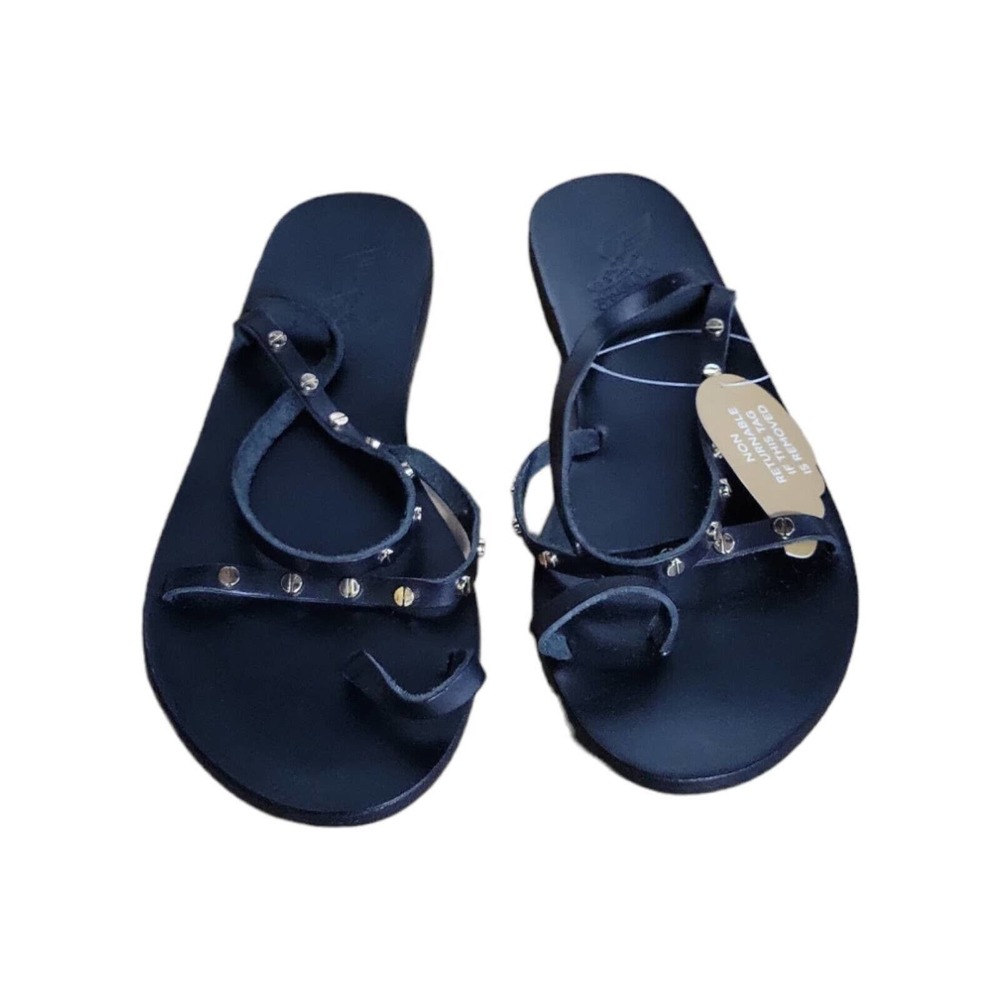 Ancient Greek Womens Apli Eleftheria Strappy Sandals Black Nails Slip On 11 New